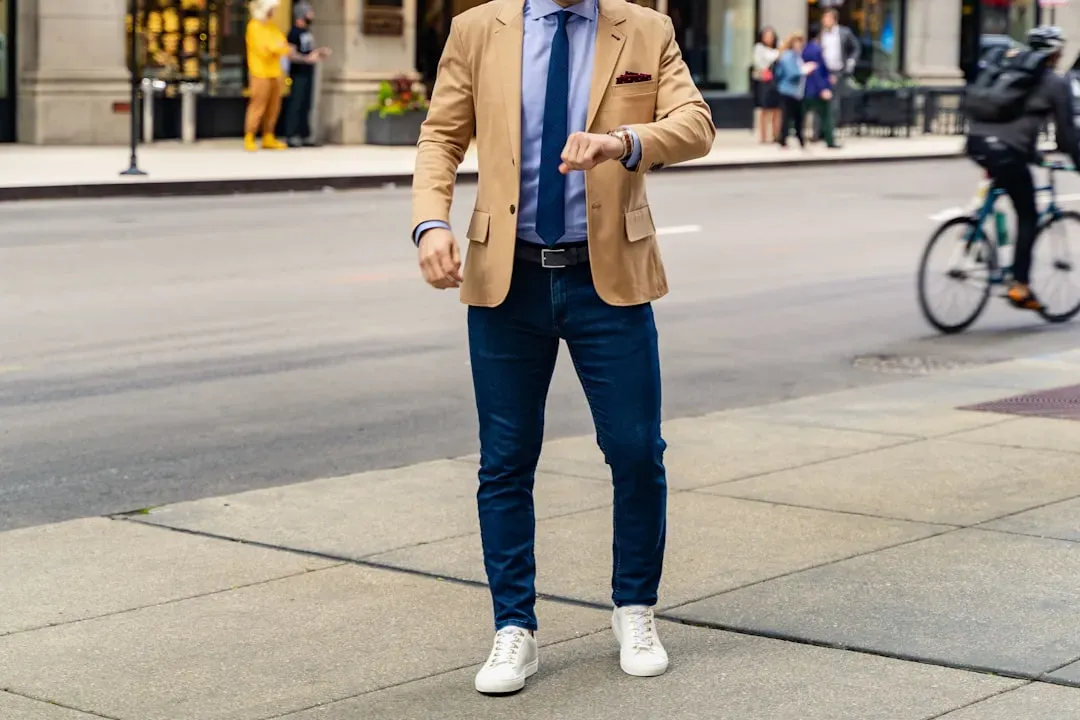 Well-fitted stylish clothing on man demonstrating proper wardrobe choices for looksmaxxing